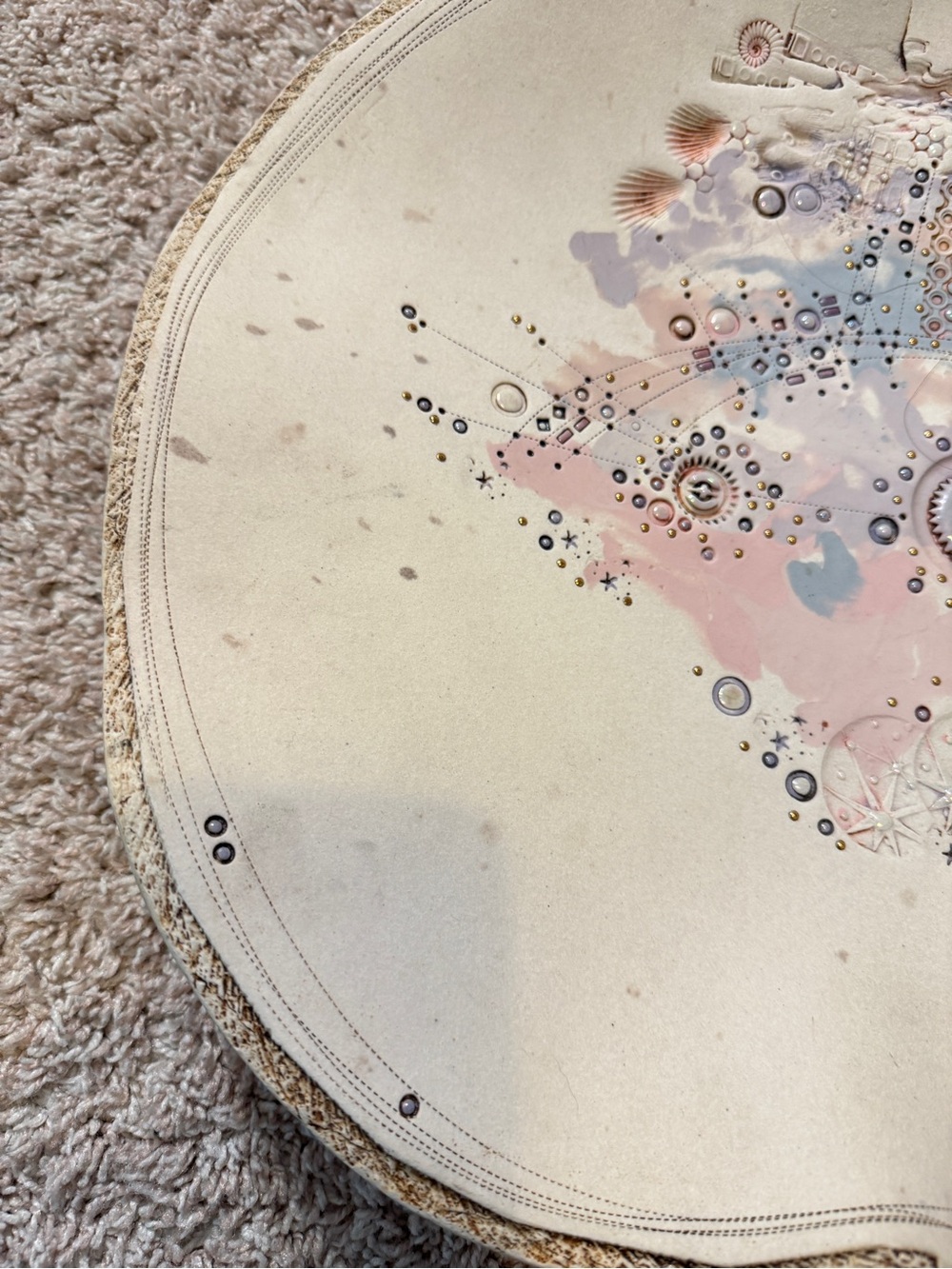 1980's Vintage Japanese Artistic Pearl Inlay Decorative Pottery Plate/Tray 17” - Picture 3 of 16